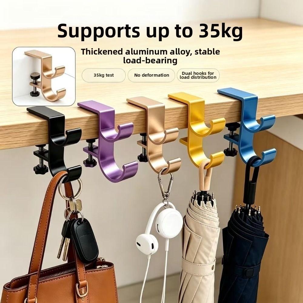 Double Hook Table Side Backpack Rack Adjustable Hanging Handbag Holder Desk Edge Bag Hook Home