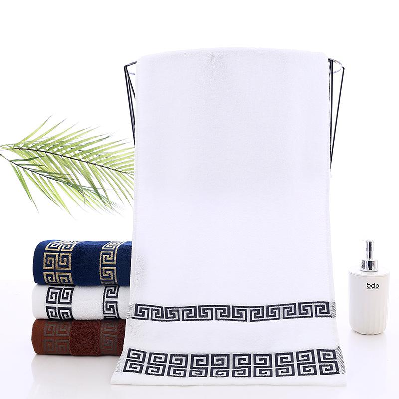 Ultra-Soft 100% Cotton Luxury Bath Towel, 27.6x55.1in Vintage Geometric Pattern, Brown, Beige & Blue, Perfect for Home, Travel, Christmas Decor