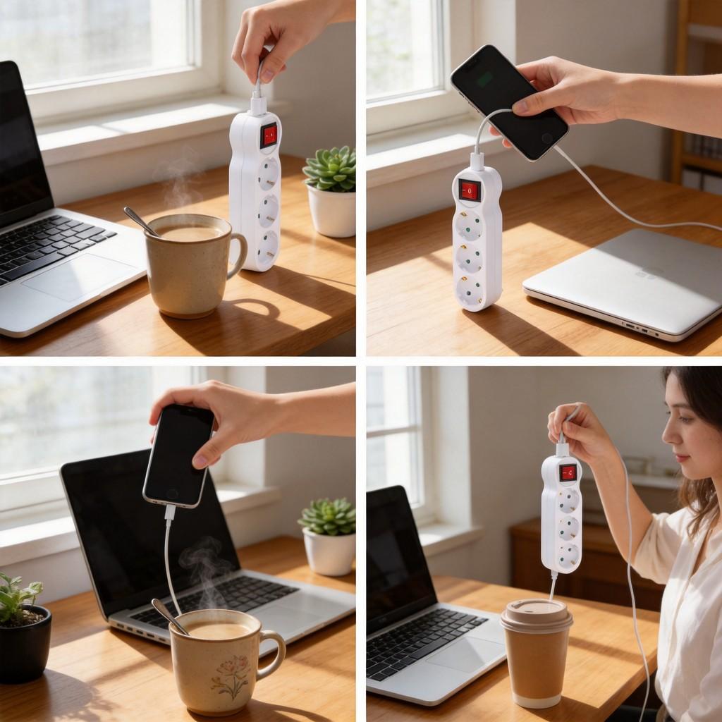 European Standard Power Strip With Multiple Outlets For Home Office And Travel Use