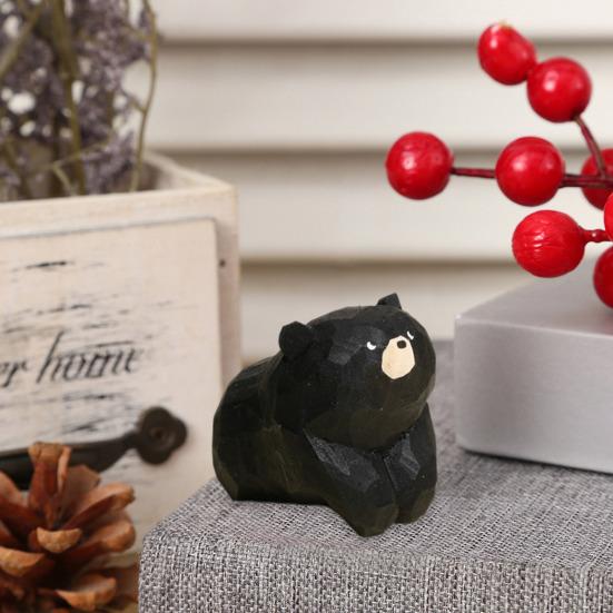 Yousheng 1/3 шт. деревянная резная фигурка медведя, ручная резьба по дереву, небольшая статуэтка животного, скульптура, украшение для домашнего офиса, рабочего стола, орнамент