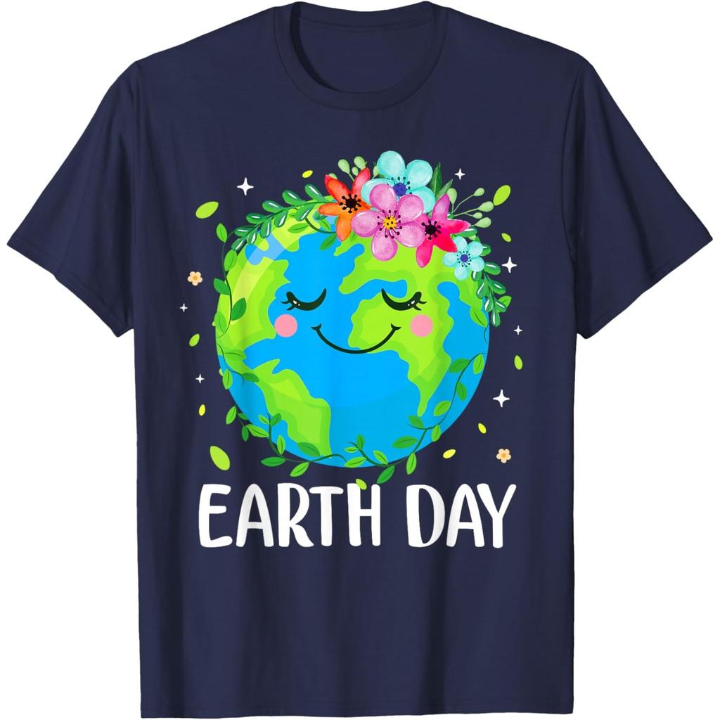 Cute Earth Day Floral Graphic Tee Soft Breathable Casual T-Shirt for Adults