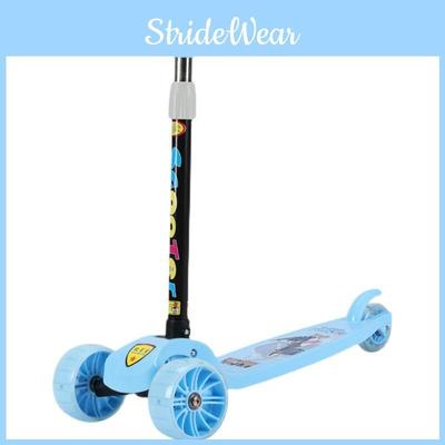 Детский самокат для мальчиков и девочек 1-3-6 лет для начинающих с широкой складной декой, светящимися колесами, Mo Lo Blue