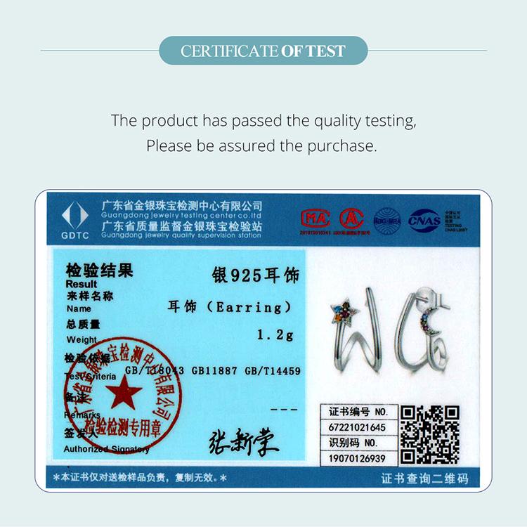 WOSTU 925 Sterling Silver Star & Moon Stud Earrings For Women Simple Style Zircon Ear Hooks Fine Jewelry Gifts