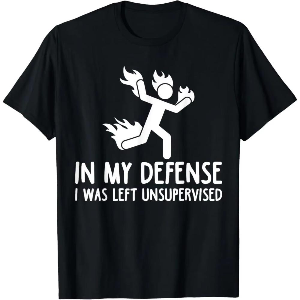 In My Defense I Was Left Unsupervised | Funny Retro Vintage T-Shirt  Men Clothing  Streetwear  Camisetas