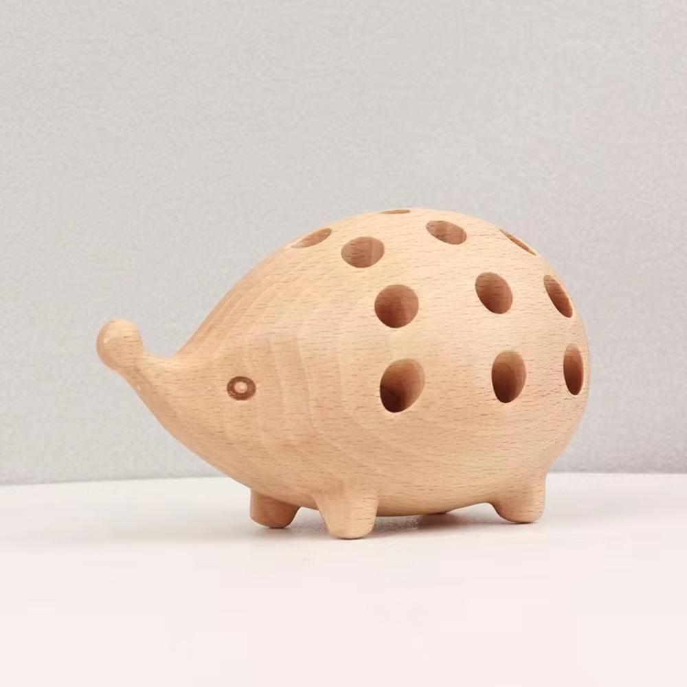 21 Holes Hedgehog Pen Holder Wooden Art Pen Container Multi-function Pencil Stand Set Desk Storage