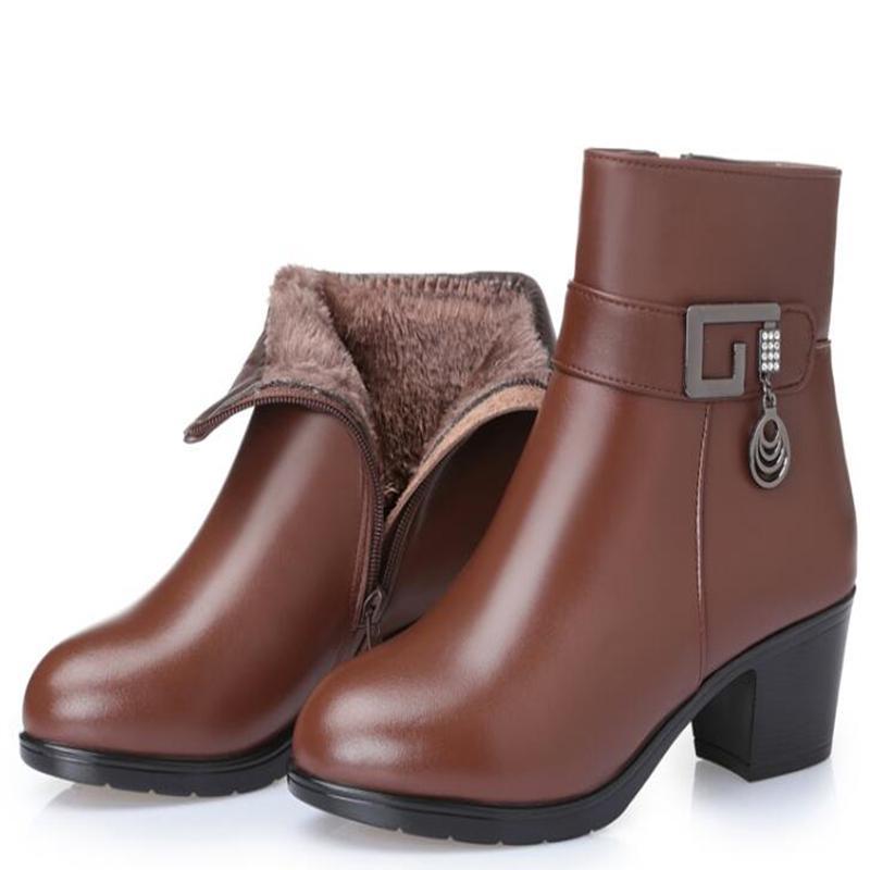 Winter Women's Boot Natural Genuine Leather Wool Warm Female Snow Boot Fashion Booties  Women