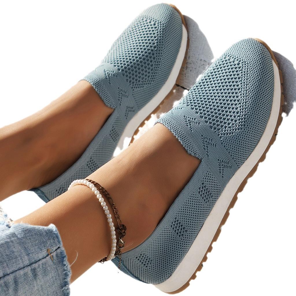 Осенняя женская обувь, модные дышащие трикотажные мокасины, легкая нескользящая повседневная обувь 2024 года, женские кроссовки из вулканизированной ткани
