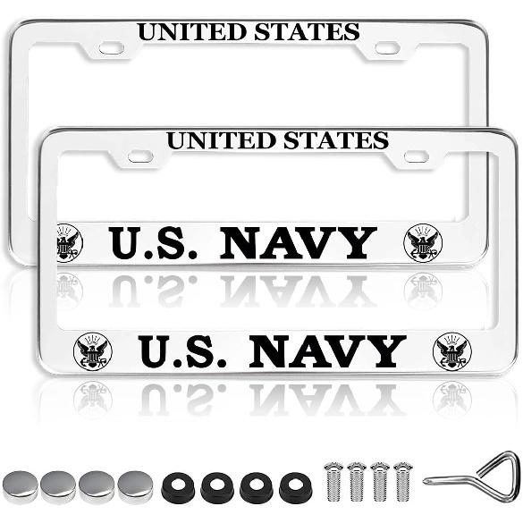 1PC for US Navy Carbon Fiber License Plate Frames,4 Holes Aluminum License Plate Covers for Department of The Navy, Car License Plate Holder Slim