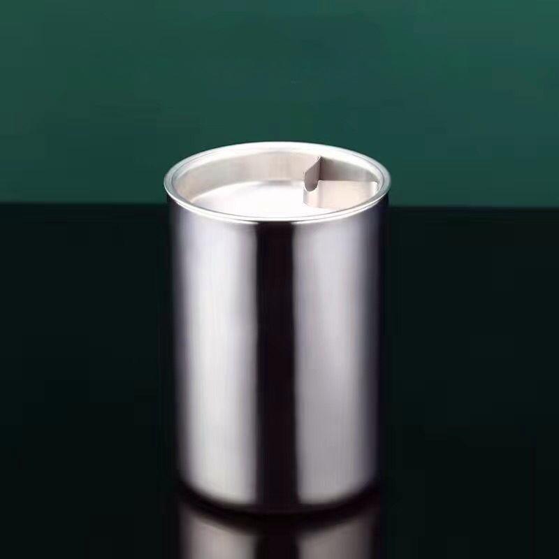 Thickened ashtray stainless steel household car ashtray Internet Coffee bar ashtray funnel with lid  anti-fly ash anti-drop