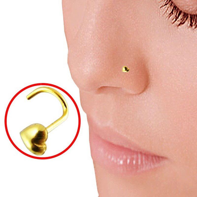 KODY PIERCING Пирсинг из цельного золота 14 карат с носовым винтом в виде сердечка - качественный пирсинг