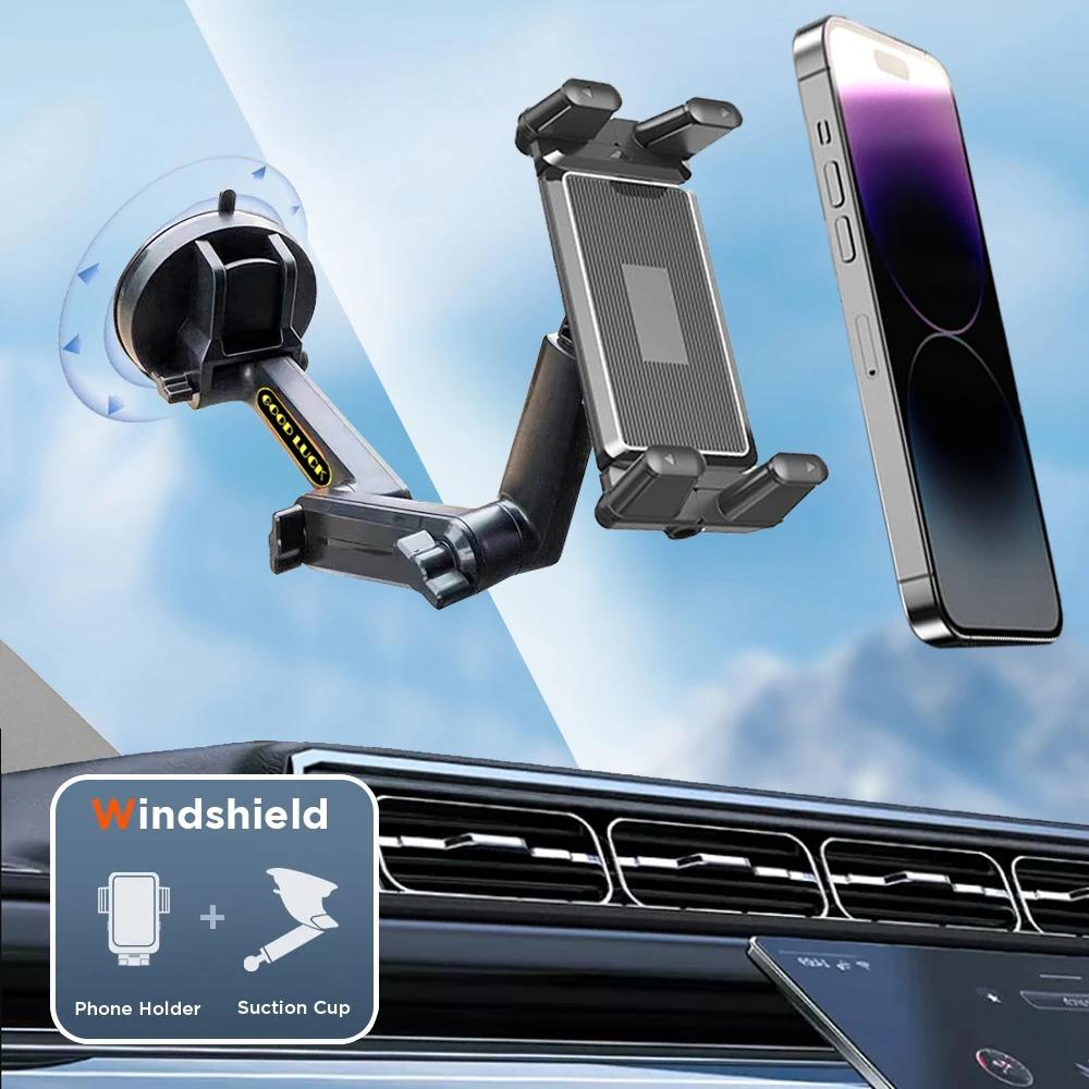 Shockproof Long Arm Suction Mount Heavy Duty Holder For Foldable Phones Tablets Fits Truck Windshield Dashboard Desktop Auto Accessory