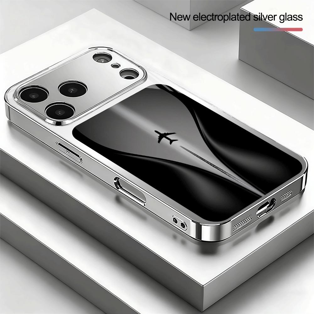 Чехол из закаленного стекла с траекторией полета самолета, подходит для iPhone 17 16 15 14 13 12 11 Pro Max Plus, противоударная задняя крышка