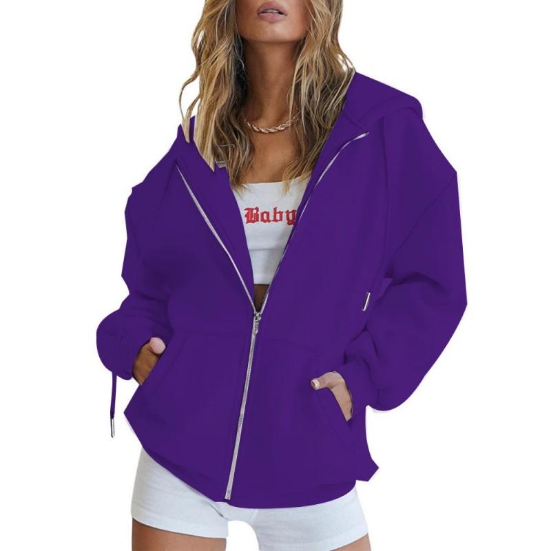 Womens Hooded Zip-Up Sweatshirt With Pockets Loose Fit Streetwear Casual Long Sleeve Pullover