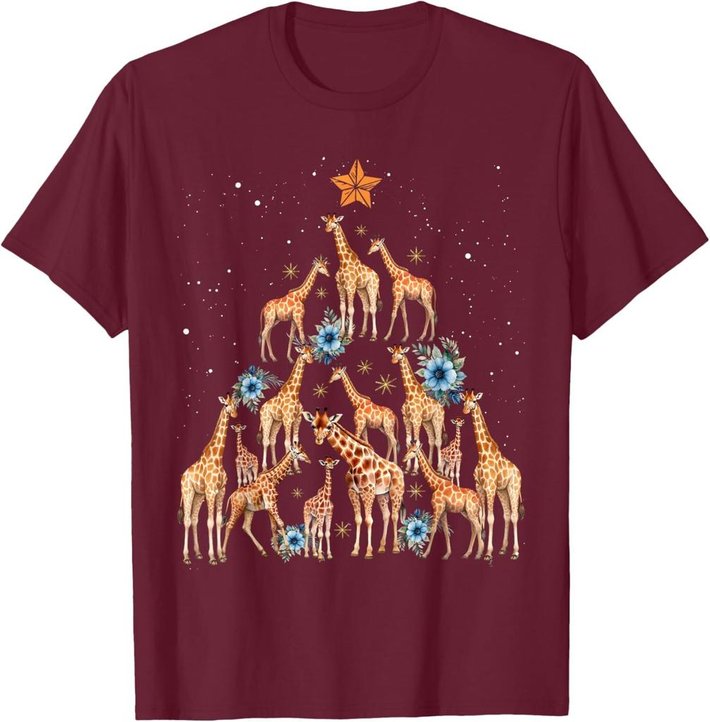 Cute Giraffe Christmas Tree Giraffe Lovers Xmas Unisex T-Shirt