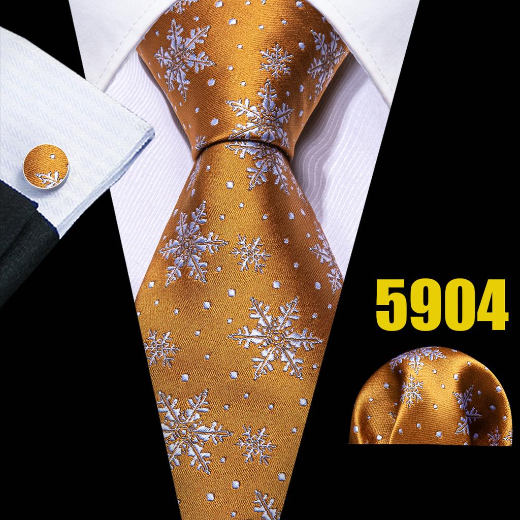 Мужской галстук Barry Wang, носовой платок, запонки, красная снежинка, мультяшный узор, рождественский галстук с атмосферой