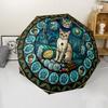 Glass Cat Singapore pattern umbrella, portable and foldable design, 8 ribs, a casual accessory for Halloween, Christmas, and birthday gifts.