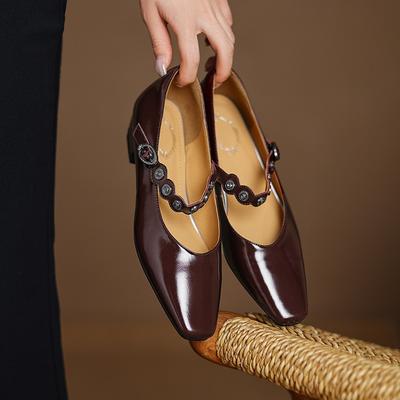 Мода НОВЫЕ Весна/Осень Женские Туфли Квадратный Носок Массивный Каблук Обувь Натуральная Кожа Обувь для Женщин Лаконичный Ремешок с Пряжкой Мэри Джейн Обувь