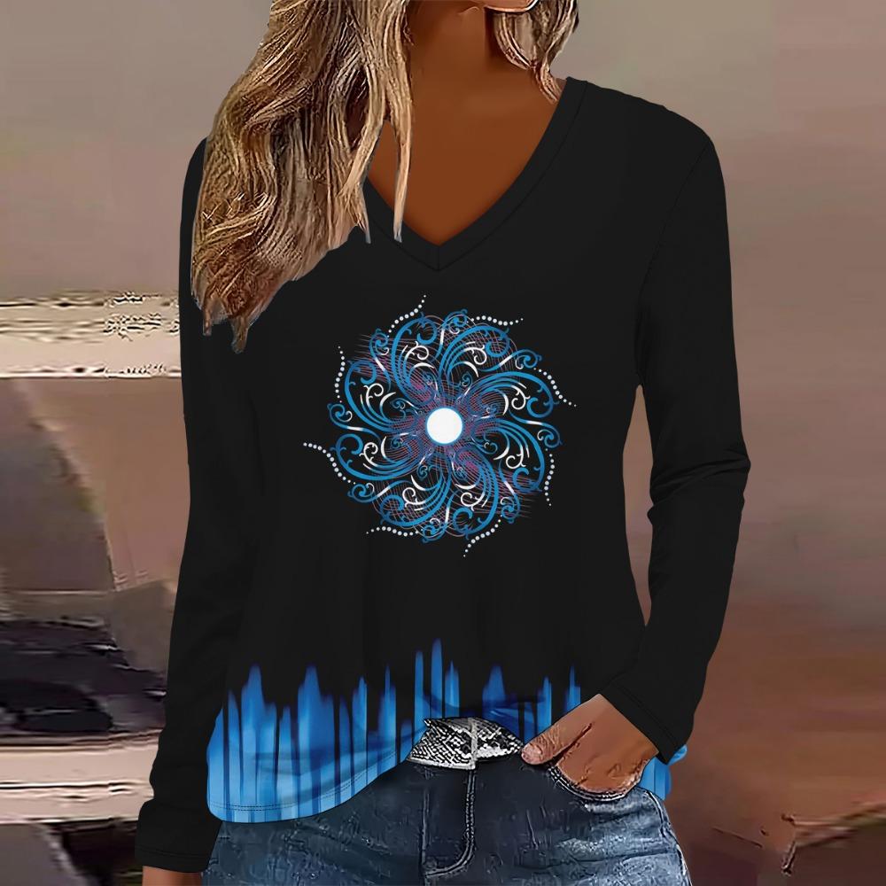 Elegant and Fashionable 3D Digital Printed Women's Long Sleeved T-shirt from Europe and America