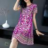 Retro Print Loose Short Sleeve Mid-Length Dress for Spring and Summer