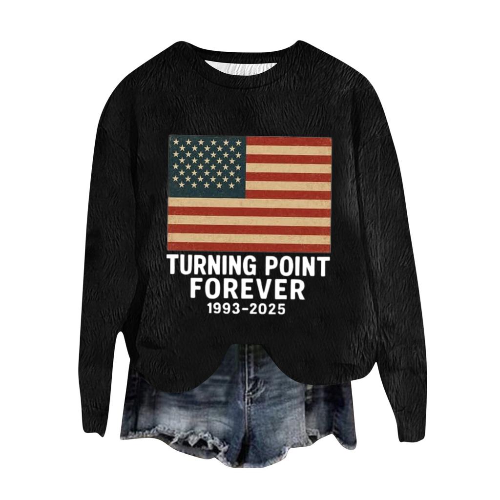 Women's Fashion Round Neck Pullover Top Long Sleeve Tee Printed Sweatshirt