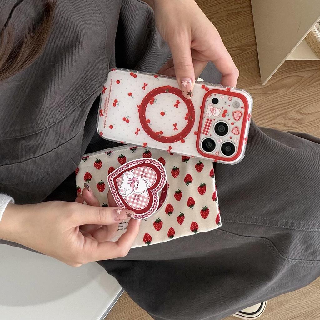 Милый Мультяшный Вишневый Медведь Яблоко Магнитный Чехол для iPhone 17 Pro Max/iPhone 16/15P/14