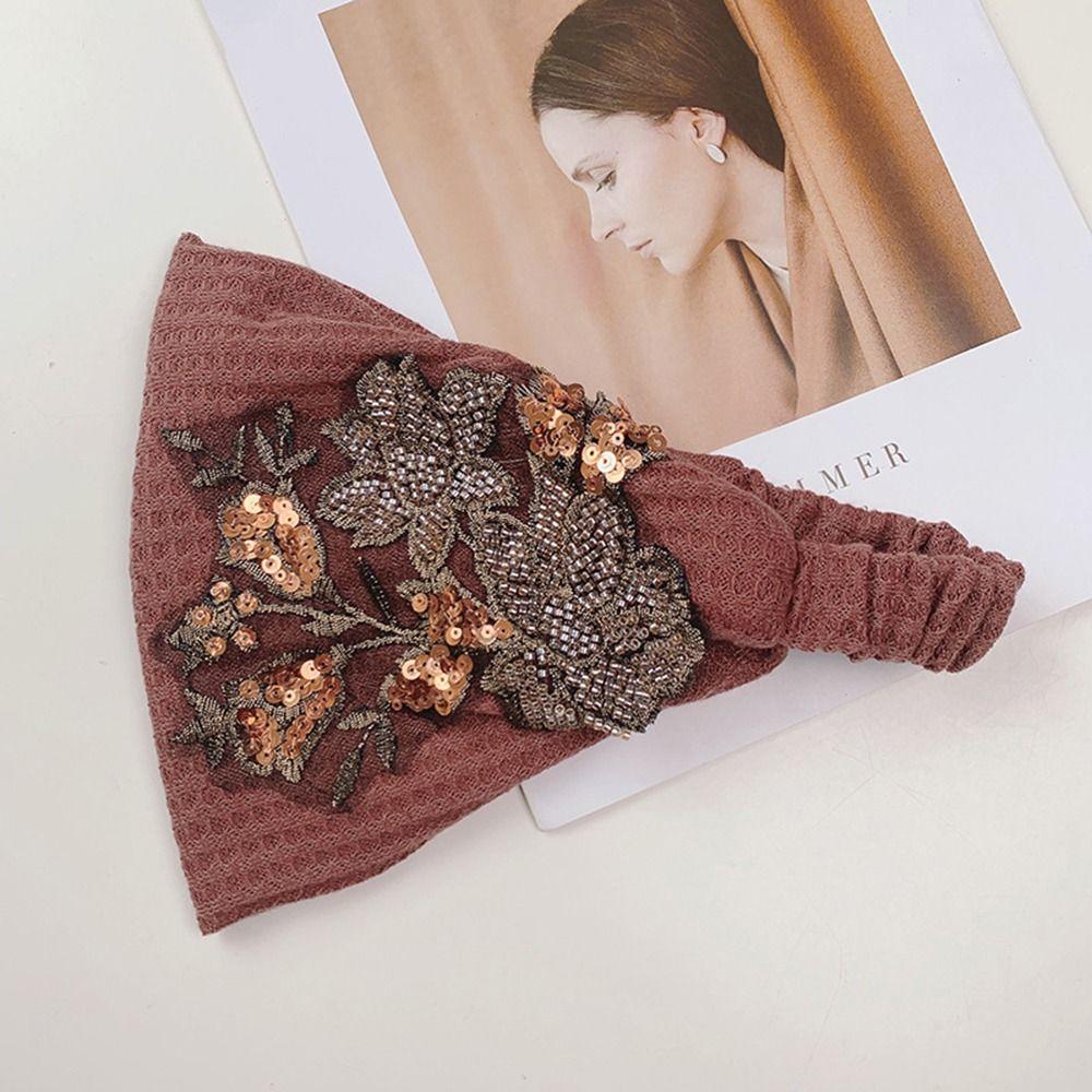 Girls Knitted Wide Side Bead Hair Accessories Flower Hair Hoop Women Hairband Korean Style Headband