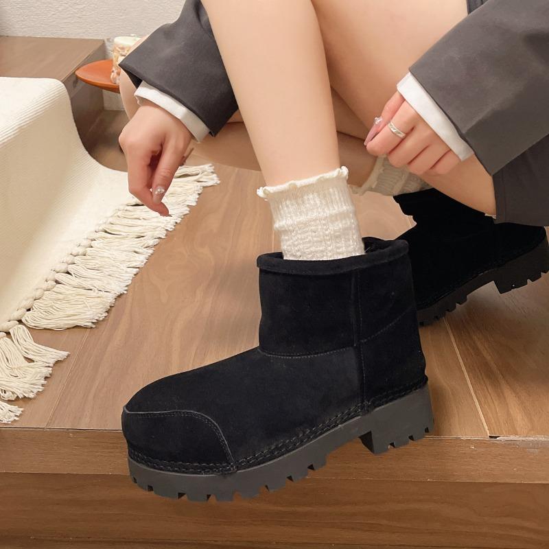 Модные зимние новые хлопковые сапоги на толстом каблуке, женские модные замшевые мягкие подошвы, износостойкие нескользящие короткие сапоги на толстой подошве
