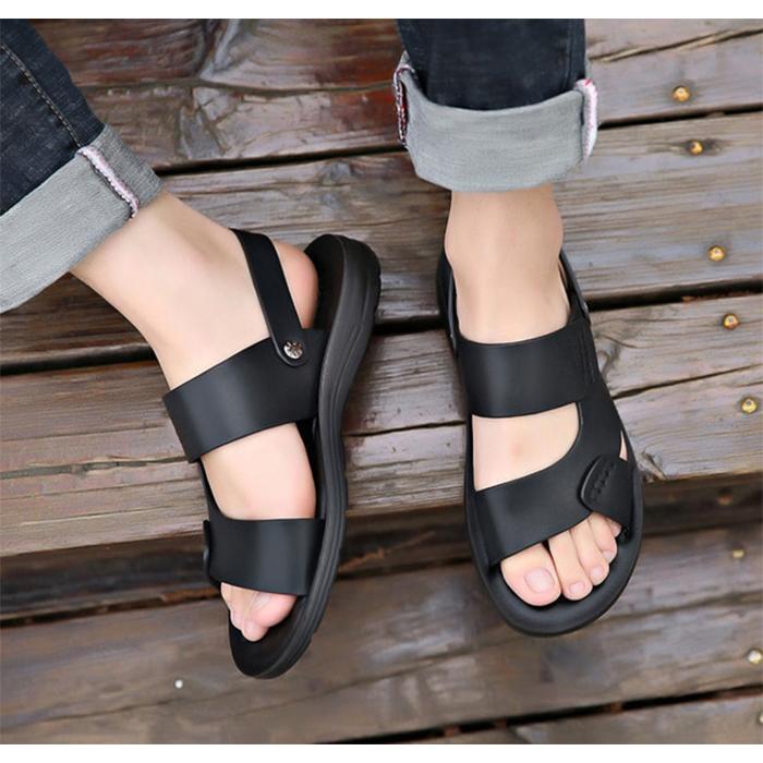 Летние модные кожаные сандалии мужские нескользящие повседневные шлепанцы кожаные сандалии летняя дышащая дорожная обувь мужские пляжные сандалии