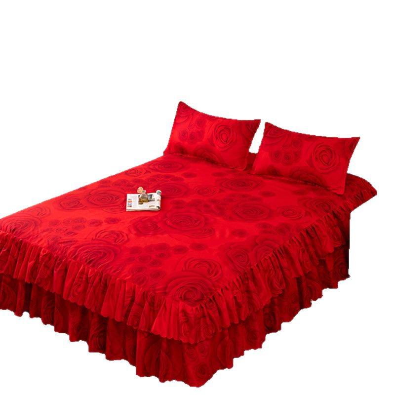 Skin-Friendly Non-Slip Fitted Bed Skirt and Mattress Protector for 1.8m Double Bed