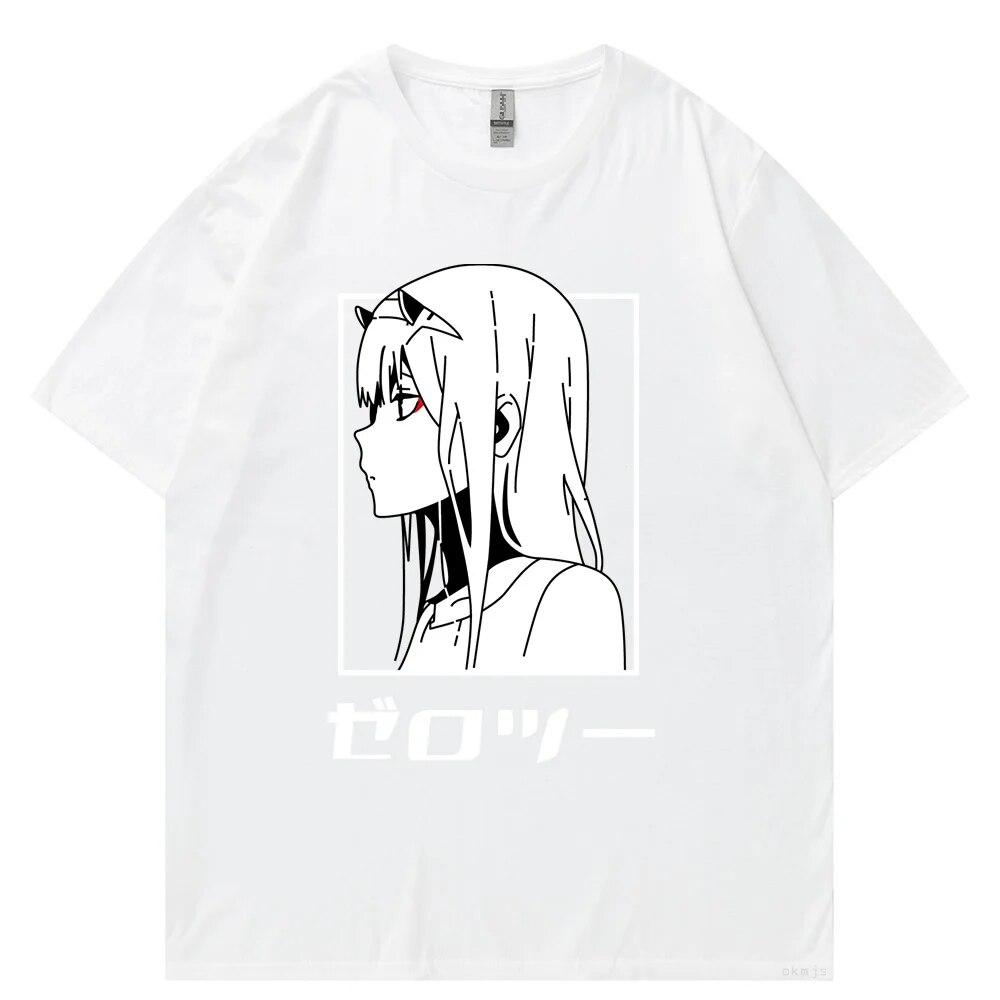 Футболка с японским аниме унисекс Kawaii Cartoon Zero Two Футболка Harajuku Топы унисекс Unisexga Футболки с рисунком Свободные топы унисекс большого размера Футболка