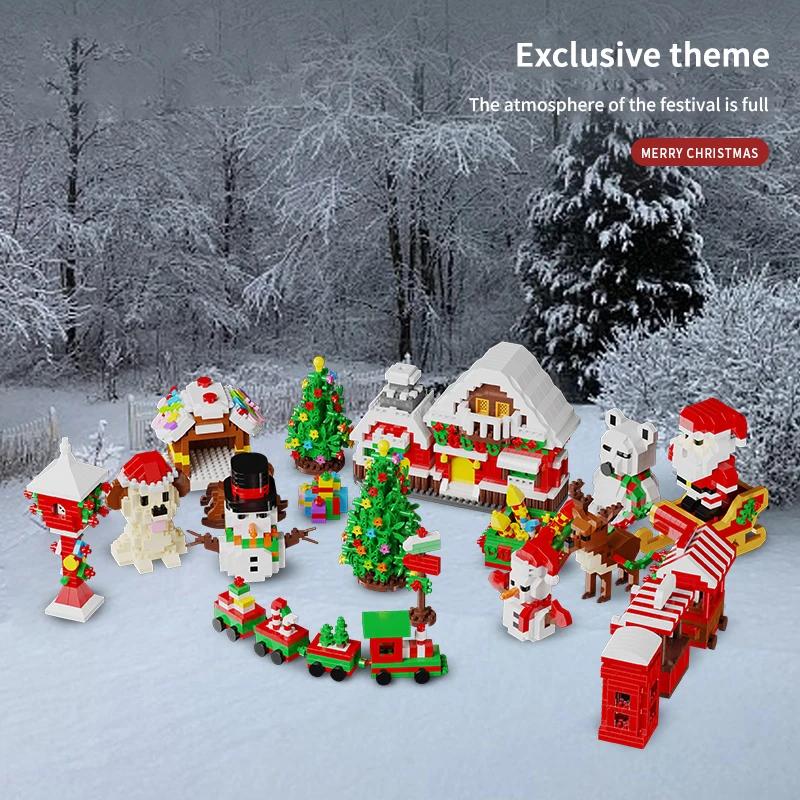 Non-Toxic 3555Pcs Christmas Theme Building Blocks Set Santa Claus Snowman Snow House Elk Christmas Tree Bricks Toys Gift For Children