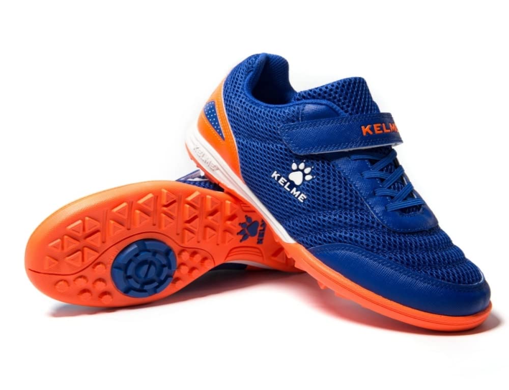 Kelme Kids' TF Soccer Training Shoes, Junior Futsal Shoes, Velcro Closure, Multicolor, Sizes 19.0cm - 24.5cm (Blue, Size 20.5cm)