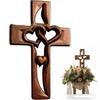 Hand Carved Wooden Wall Cross Double Intertwined Hearts Rustic Decor for Entryway Anniversary Gift
