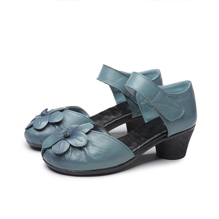 Summer Women Shoes Genuine Leather Women Pumps Handmade Comfortable Vintage Style High Heels Sandals