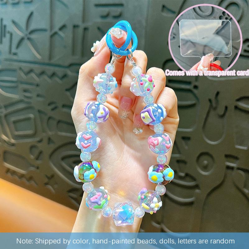 Цветные расписные бусины для телефона с картой, милые бусины, брелок, подвеска, ремешок на запястье, чехол для наушников, подвеска, декор для сумки