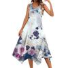 Женское повседневное модное платье миди без рукавов с круглым вырезом и цветочным принтом, нерегулярный подол