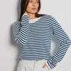 Women S Striped Knit Sweater Long Sleeve Crew Neck Casual Style
