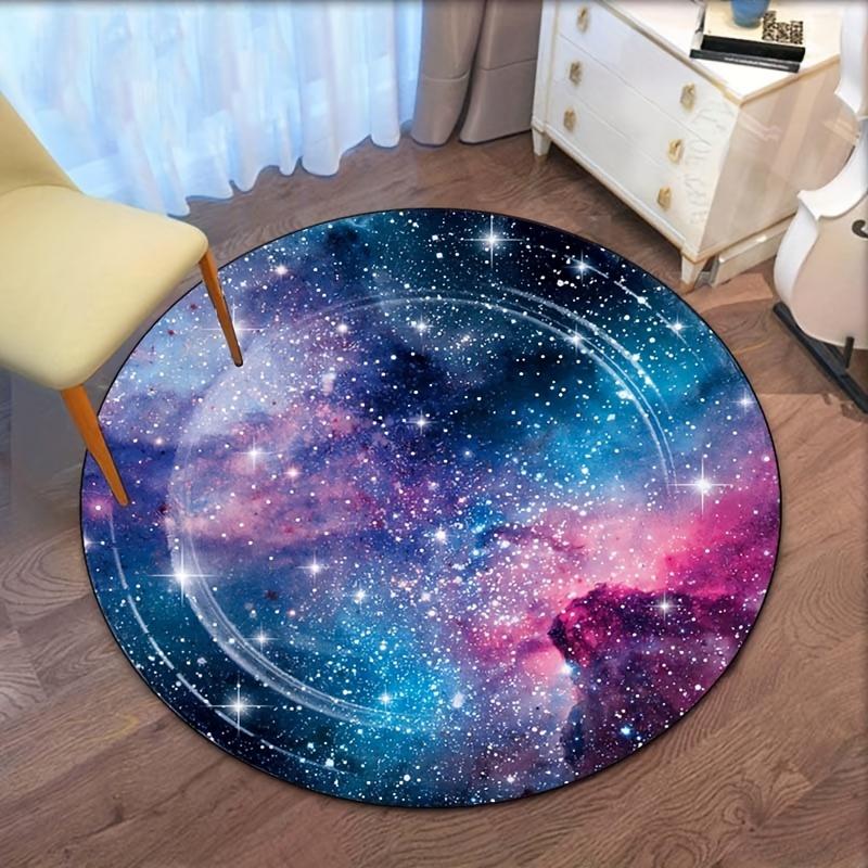 Galaxy Starry Sky Round Rug Space Universe Cosmic Design Astronomical Theme Living Room Bedroom Floor Mat Decorative Carpet