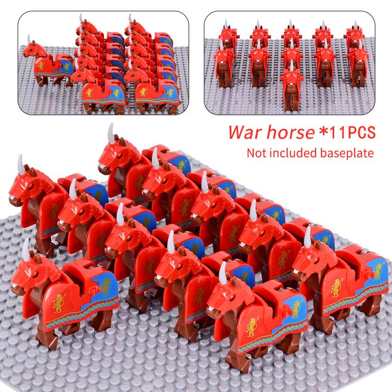 Средневековые военные наборы Фигурки кавалерии Боевой конь Животные Детали строительных блоков Рыцарское оружие Аксессуары Игрушки для детей подарки