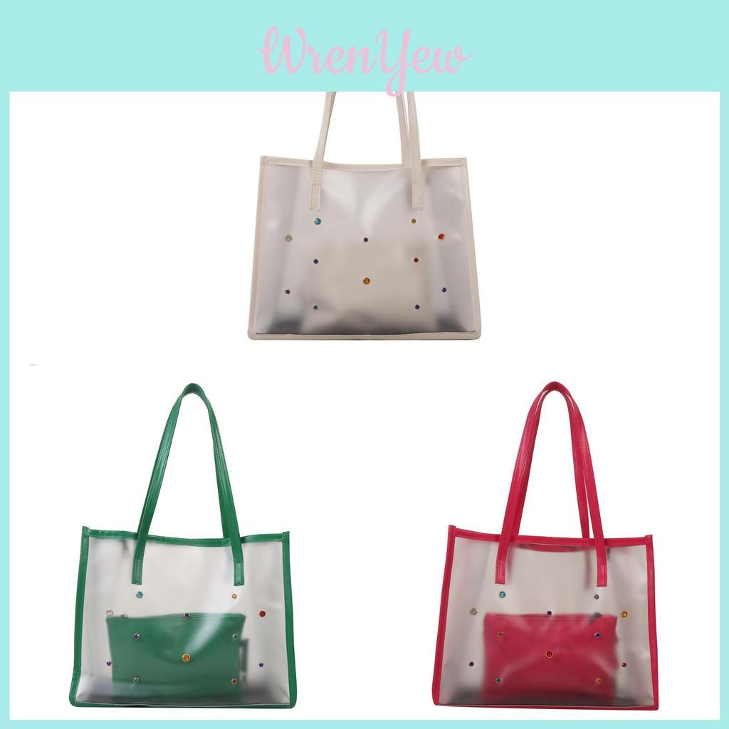 Large Capacity Pvc Shoulder Bag For Women With Inner Pouch And Metal Rivets