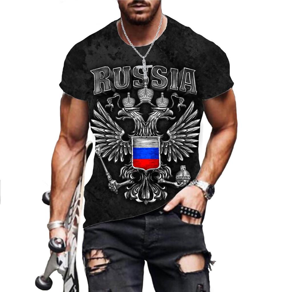 Summer Retro 3D Printing Men T-Shirt Russian Flag Fashion Oversized Short Sleeve O-Neck Loose Hip Hop Tees Cccp Top