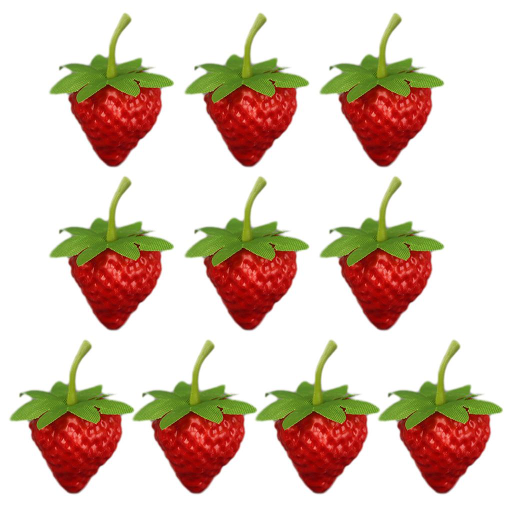10pcs Realistic Artificial Strawberry Simulations Fruit Model Fake Strawberry Display Props Kitchen Parties Home Decors