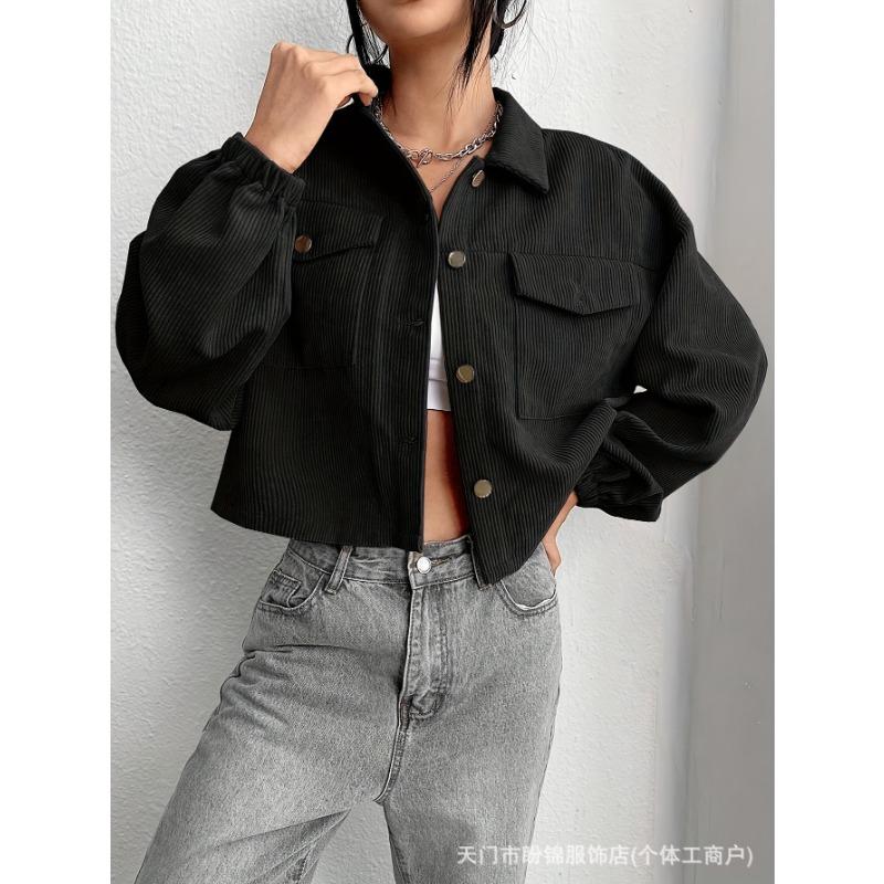 Women S Slim Fit Short Zip Up Corduroy Jacket Turn Down Collar