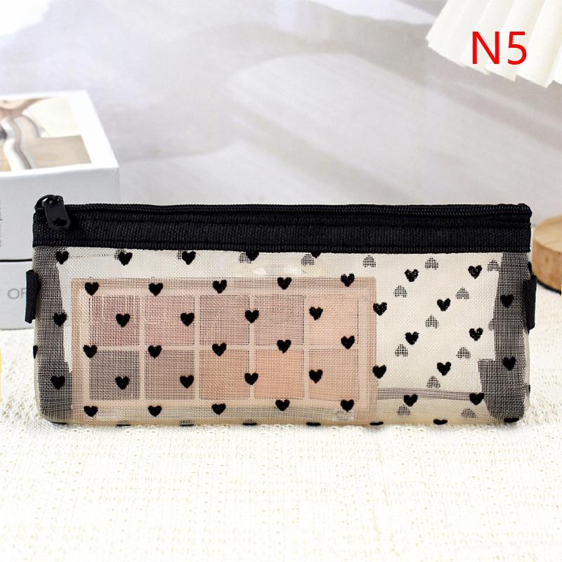1Pcstravel Love Mesh Cosmetic Bag Zipper Makeup Bag For Women Wash Toiletry Bag Makeup Organizer Portable Storage Pouch