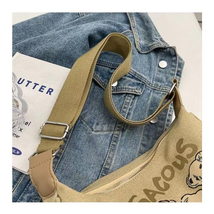 Shoulder Bag for Women Cartoon Bear Pattern Saddle Bag Fashionable Girl Canvas Dumpling Bag