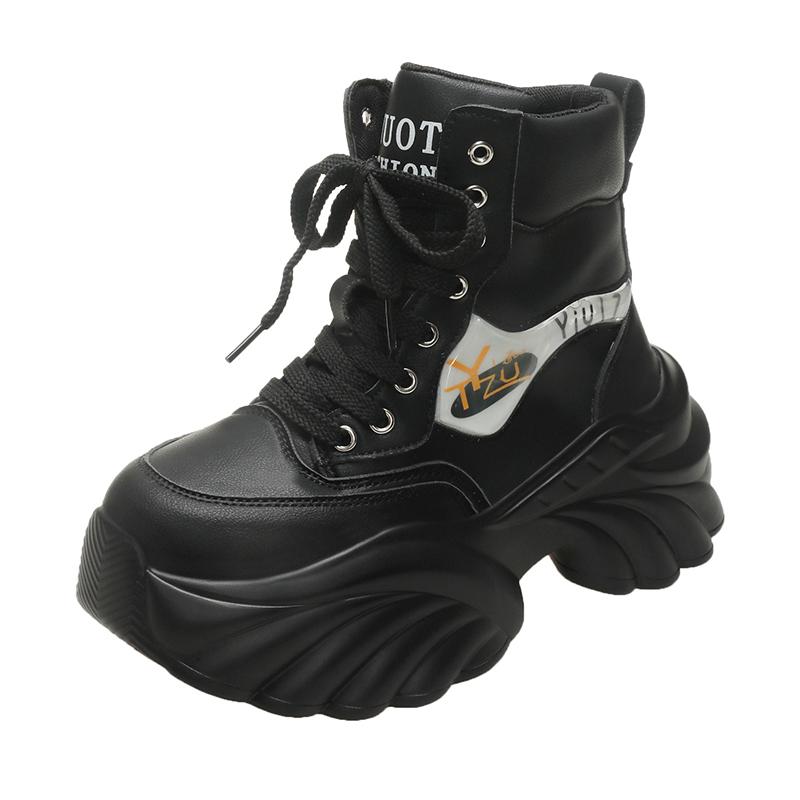 Модные готические ботинки на толстой платформе для женщин, осенне-зимние, ботильоны из искусственной кожи, женские, черные, на толстой подошве, мотоциклетные ботинки Mujer