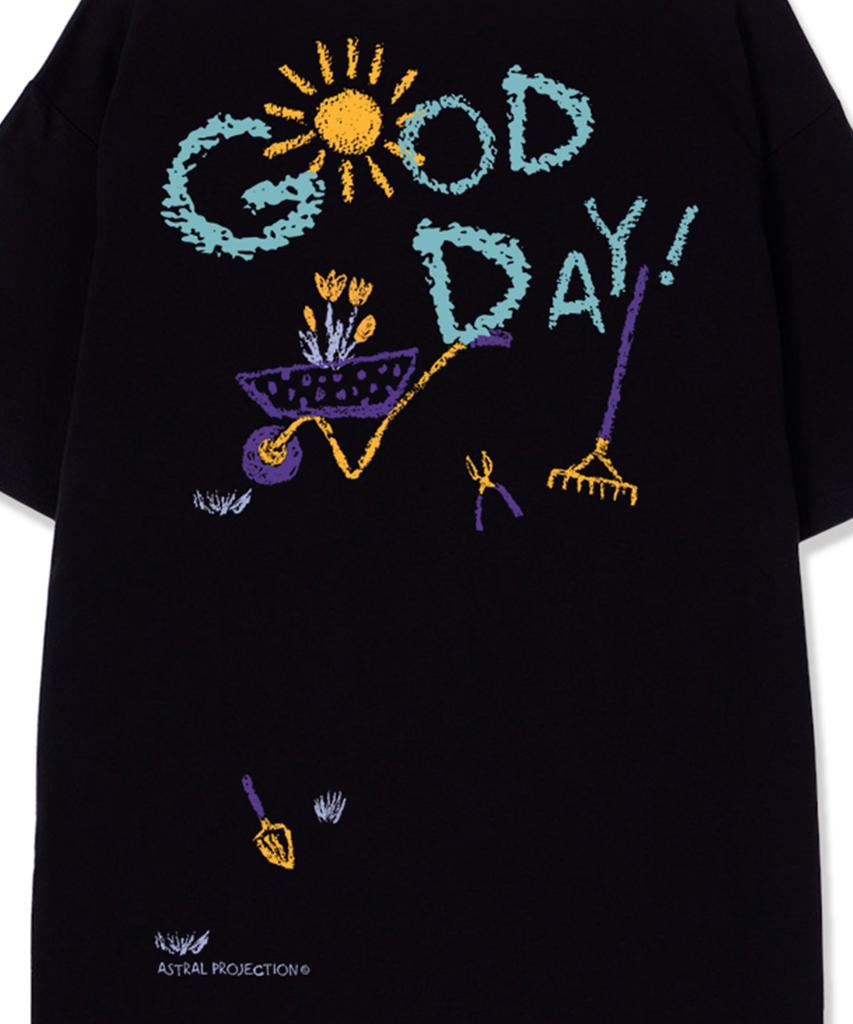 ASTRAL PROJECTION Good Day Supima Cotton Round Neck Short Sleeve T-Shirt_Black