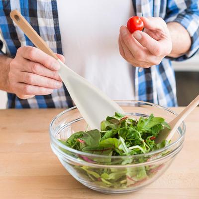Силиконовая кухонная ложка Yousheng для антипригарной посуды, деревянная ручка без бисфенола А, термостойкая лопатка для смешивания и соскабливания