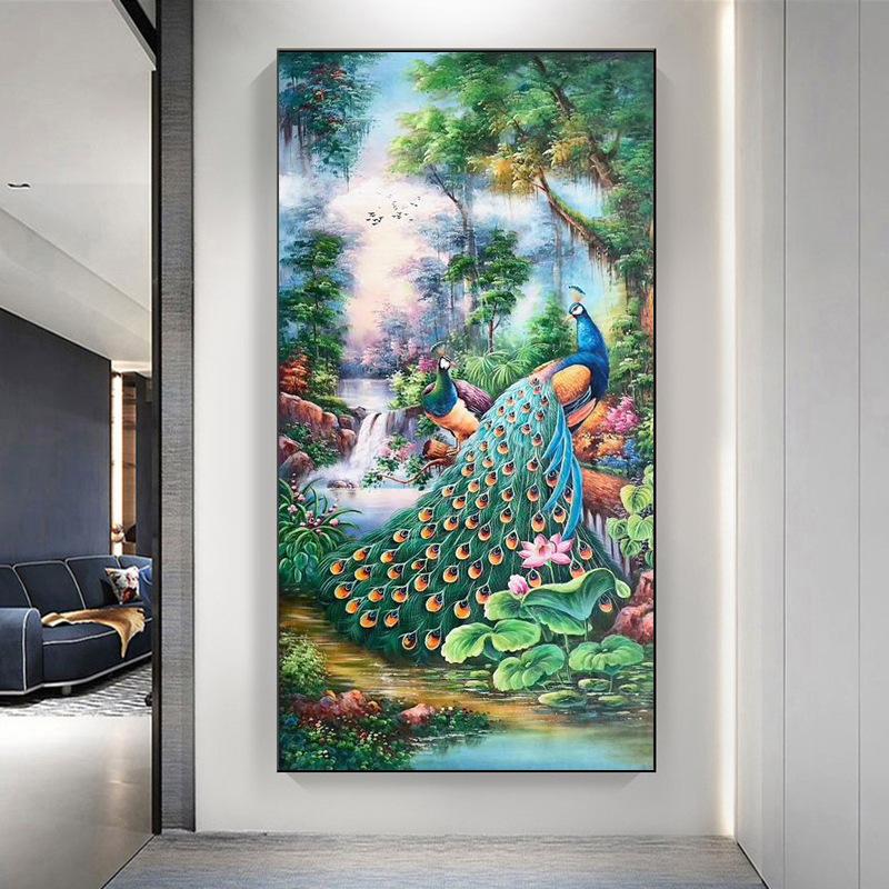 Новый китайский стиль свет роскошный павлин Феникс холст картина настенное искусство абстрактные золотые постеры с животными для крыльца декор стены комнаты