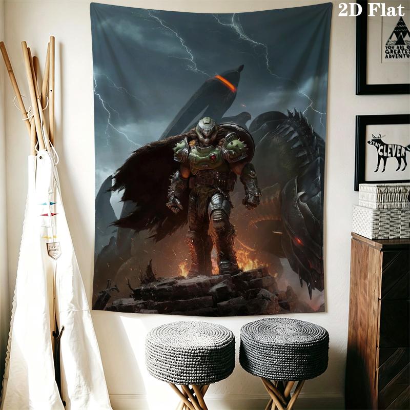DOOM The Dark Ages Wall Tapestry Aesthetic Wall Hanging Printed Fabric Blanket Decorative Tapestries for Bedroom Living Room Home Decor